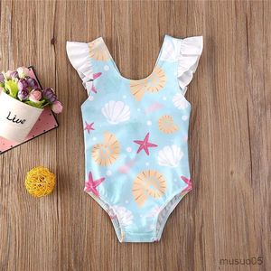 Two-Pieces 0-36 Months Newborn Baby Kid Girls Swimsuit Ruffles Shell Starfish Print Swimwear For Girls Summer Baby Girl Bathing Suit