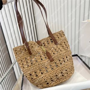 Designer Beach Bag Womens Causal Straw Tote Bag Letters Gold Buckle Summer Mens Fashion Shoulder Bags Luxury Handbag 26cm