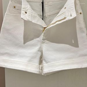 Kvinnors shorts 23 Spring Summer White Denim Runway Women High midja bredbens chic fickor Curling korta jeans mode casual streetwear