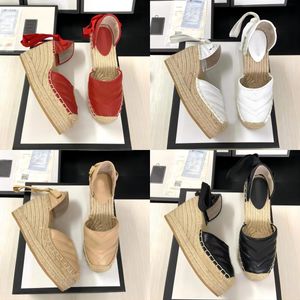 Projektant buty rybackie damskie sandały na koturnie espadryle buty z prawdziwej skóry kostki sznurowane matelasse espadrille damskie szpilki 12cm