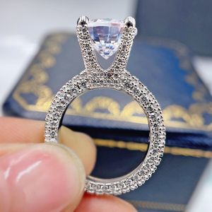 Hollow 4ct Lab Diamond Ring 100% Реал 925 Серебряные серебряные обручальные кольца для женщин для женских свадебных украшений