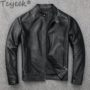 メンズジャケットTcyeek100％本物の革のジャケットメンズ服春秋の短いコートスリムカウレザージャケット