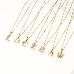 Chains 2023 Stainless Steel Zircon Letters Necklace A - Z Initial Alphabet Pendent Long Chain My Name Jewelry Gift