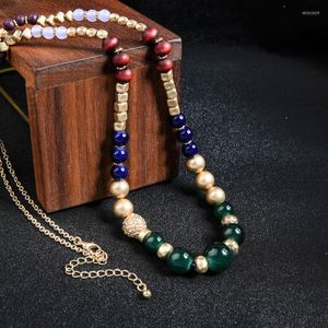 Pendant Necklaces Multicolor Delicate Boho Bohemian Beaded Sweater Necklace Glass Beads Wood Green Turquoises For Women Jewelry