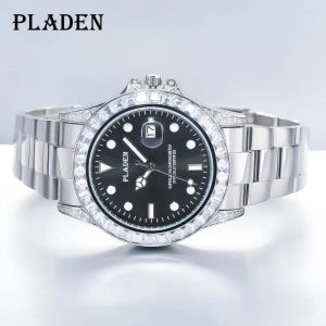 Zegarek na rękę Pladen Sier Diamond Rame Watches Sapphire Glass Automatyczne datę Watch Vintage zegar ze stali nierdzewnej