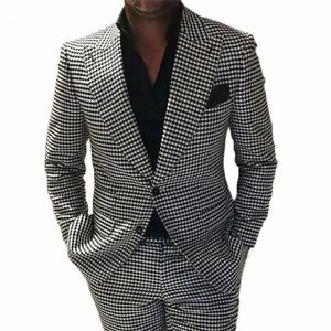 Men's Suits Blazers Houndstooth Groom Men Suit Tuxedos Slim Fit 2 Pieces Men's Clothing With Blazer Pants Plaid Male Suits for Wedding 230509