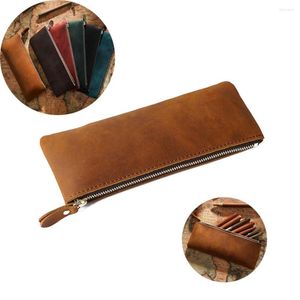 PCS Vintage Leather Pencil fodral Hållbar Handy Pen Pouch Handmade Professionals Pencilcase Classic Stationery Bag Wholesale K1