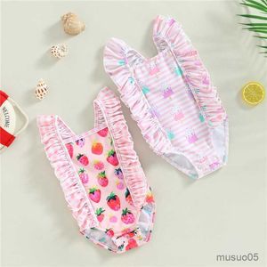 Tvådelar Baby Girls Bodysuit Swimwear Print Summer Swimming Suits For Spädbarnsflickor Beach Bathing Swimsuit