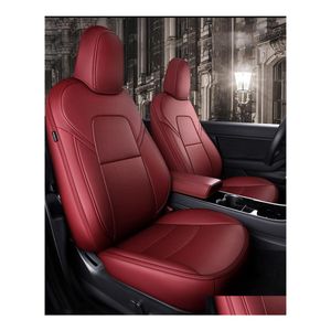 Coprisedili per auto Accessori Er per Tesla Model X Pelle di alta qualità Custom Fit 6 posti Cuscino 360 gradi Fl Ered Modelx Solo Ma Dhkva