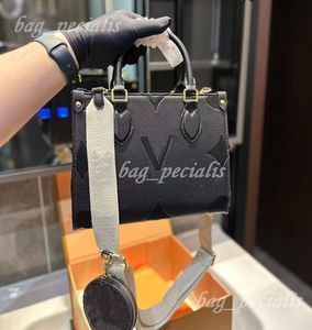 Luxury Designer Bag Arge Capacity Tygväska äkta läderbrev prägling Flower Monogram på GO Shopping Cross Body Round Wallet