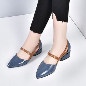 Dress Shoes Leather Soft Leather Sandals Women Summer Fashion Bag With Pointed Tip Lace Up Heels Thick And Low-Heel Hollow Work Shoes 230508