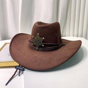 Cappello da cowboy western, sceriffo retrò, cappello da sceriffo, equitazione per uomini e donne, turismo, pesca, protezione solare, protezione solare, cappello da campeggio