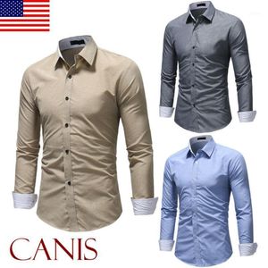 Camisas de vestido masculinas Camisa de negócios social Man Slim Fit Solid Color Slume Chemise Formal Botão de colarinho de colarinho Camisas Homme