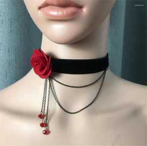 Choker vintage pusty kwiat róży punkowy czarny koronkowy naszyjnik ręcznie robiony gotycki bransoletka lolita frędzle koraliki ślubne biżuteria D434