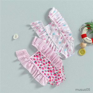 Due pezzi neonate pagliaccetto ghiaccio fragola stampa volant bikini senza maniche costumi da bagno per neonate costume da bagno estivo