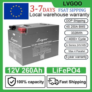 12V 200AH 260AH LIFEPO4 Batteripaket Inbyggt BMS Ny klass A Litiumjärnfosfat Solbatterier eller RV-båtskattfri