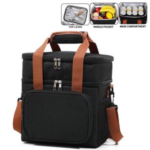 Dinnerware Sets Portable Insulated Dual Compartment Lunch Bag Cooler With Shoulder Strap Pail For Work School