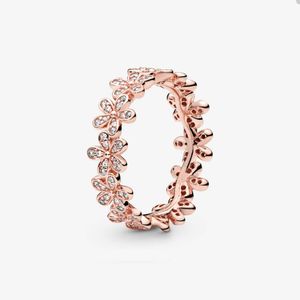 18K Rose Gold Daisy Flower Ring för Pandora Real Sterling Silver Wedding Party Jewelry Designer Rings for Women Crystal Diamond Luxury Ring With Original Box