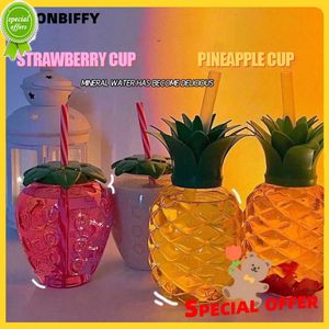 500ml Summer Cute Fruit Shape Strawberry Pineapple Water Cup Cartoon Straw Water Bottle Fruit Shape Portable Kids/Girl/Adult