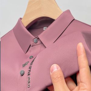 Летняя деловая элитная однотонная рубашка-поло высокого качества с коротким рукавом и воротником с лацканами, новая мужская мода, повседневная печать без следов M-4XL