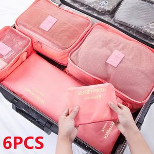 Duffel Bags 6 PCS Travel Organizer Storage Bag Set för kläder Tidy Garderob Fitcase Pouch Case Shoes Packing Cube Bag Home Storage 230509