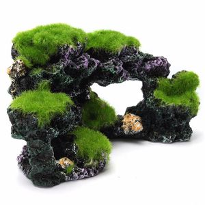 Decorações resina tanque de peixes caverna musgo ponte decoração aquário rockery mountain view coral reef rock paisagem ornamento subaquático