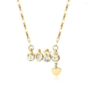 Chains Necklace For Women Love Rose Gold Color Spinner Zircon Heart Anxiety Fidget Pendant Clavicle Chain Lover Christmas Gift Ideas