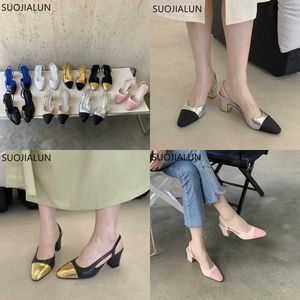 Sandaler Spring New Brand Women Sandal Fashion Mix Color Ladies Elegant Slingback Mules Square High Heel Outdoor Dress Pumps 230316