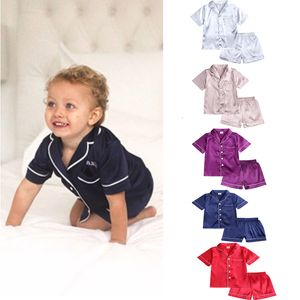 Pajamas Summer Children Clothes Pajama Set Stain Silk Soft Solid Color Comfortable Kids Girls Boys Pajamas Sleepwear Suit 230509