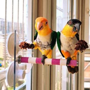 Leveranser 6xde Bird Toy Natural Wood Perch Stand Parrot Standing Branch Sug Cup for Window