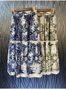 Skirts 2023 Spring Summer Long High Quality Women Abstract Prints Casual Blue Green Maxi Wear