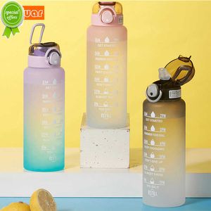 1000 ml Gradient Water Bottle Sports Frosted Cup med halmtidsmarkör Drickflaskan Läcksäker studsslock kantar stor kapacitet