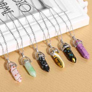 Pendant Necklaces 2022 New Trendy Hexagon Column Quartz Natural Stone Bohemian For Women Gifts Fashion Jewelry Y23