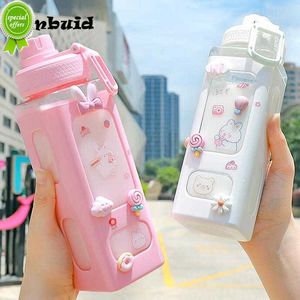 700ml Cute Water Bottle for Girls with Lid Straw Sticker Plastic Juice Milk Portable Kawaii Tumbler Children's Drinkware