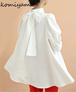 Kadın Bluzlar Gömlek Komiyama Tatlı Şık Çizme Yay Blusas Mujer İlkbahar Yaz 5 Renk Femme Japonya Koreli Puflu Kol Üstleri 230509
