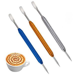 A agulhas de arte de café Cafetle Pull Flower agulha de aço inoxidável esculpido Cappuccino Latte Coffee Decorative Art Pen Fancy Coffee Tool P230509