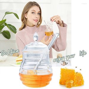 Storage Bottles Honey Pot With Dipper Glass Jar Container Syrup Dispenser Luxury Transparent Sticker Kitchen Gadget