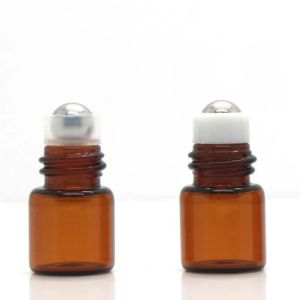 Klassisk bärnsten Roller Ball Essential Oil Parfymflaskor 1 ml 2 ml provrulle på rullkulglasflaskor för resor 100 st/parti