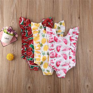 1-5 år gammalt nytt babyvattenmelontryck One Piece Swimming Girl Pineapple Set Children's Summer Badkläder P230602