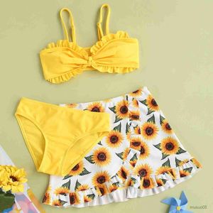 Two-Pieces Teens Girls Ruffles Swimwear Infant Hollow Bikini Summer Kids Swimsuit Set Baby Girls Swimwear Holiday Beach Swimsuit