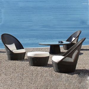Camp Furniture Outdoor Swimming Pool High Back Rattan Tables Chairs and Sofas El Courtyard Leisure Three Piece Suit Nordic