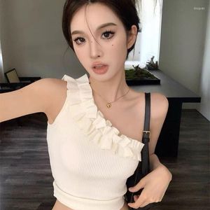 T-shirt da donna 2023 Ropa Mujer Backless Ruffles Camicia sexy White Crop Tops Y2k Top Fashion per le donne Tunica senza maniche Magliette estive