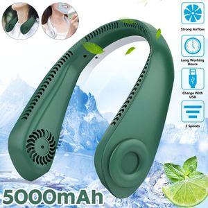 Fans 5000mAh USB uppladdningsbar halsfläkt bärbar bladlös halsbandssportfläkt 3 Speed ​​Outdoor Cooling Fan Ventilador