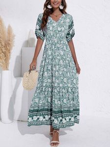 Casual Dresses Summer Viscose Maxi Boho Dress Women Elegant Long Floral Dress Ladies Flower Print Bohemian Party Dress for Women 230509