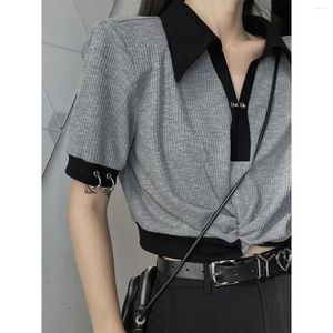 Kadın Polos Tasarımı Gri Polo Kısa Kollu T-Shirt Ladies Chic Crop Ending Marka Sokak Giyim Yaz Kadınlar Trendi Estetik Giysileri