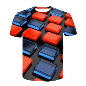 Erkek Tişörtleri Yeni Desen T-Shirt Erkek / Kadınlar 3D Kırmızı Siyah Unisex Geometrik Kare Baskı Sokak Giyim Kısa Kollu Giysiler
