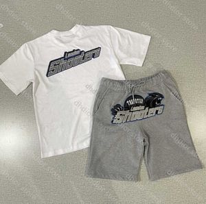 メンズサマーTシャツロンドンシューティングゲームトラップスターショートスーツ有名なデザイナー刺繍ビッグアイコンシャツカップルフーディージャケットダウンサンスクリーンデザイン90ESS
