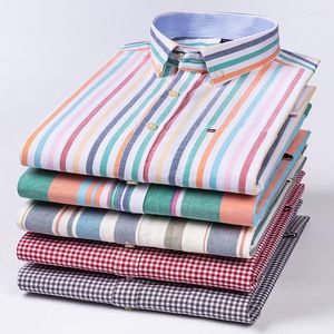 Camisas casuais masculinas plus size listradas de manga comprida para homens slim fit formal camisa lisa algodão oxford tops designer de escritório de alta qualidade