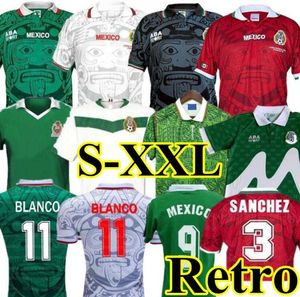 1998 Retro Mexico Maglia da calcio manica lunga vintage 2006 1995 1986 1994 Coppa del mondo Maglia BLANCO Hernandez Divise da calcio classiche