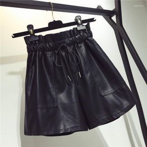 Женские шорты с высокой талией женские карманы черные короткие брюки мода четыре сезона сплошная кожа для сексуальной девушки зациклена